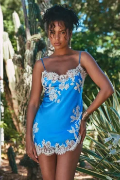 Silk Nightwear | Nighties, Babydolls & Chemises>Marjolaine Apolline Silk Mini Nightie in Blue
