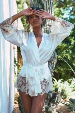 Silk Nightwear | Mother's Day>Marjolaine Apolline Silk Short Robe in Natural