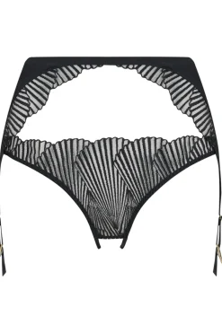 Crotchless Lingerie | Open Back Knickers>Coco de Mer Athena Open Suspender Knicker Black