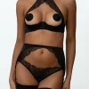 2 Piece Lingerie Sets>Coco de Mer Athena Quarter Cup Bra & Open Suspender Knicker