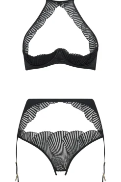 2 Piece Lingerie Sets>Coco de Mer Athena Quarter Cup Bra & Open Suspender Knicker