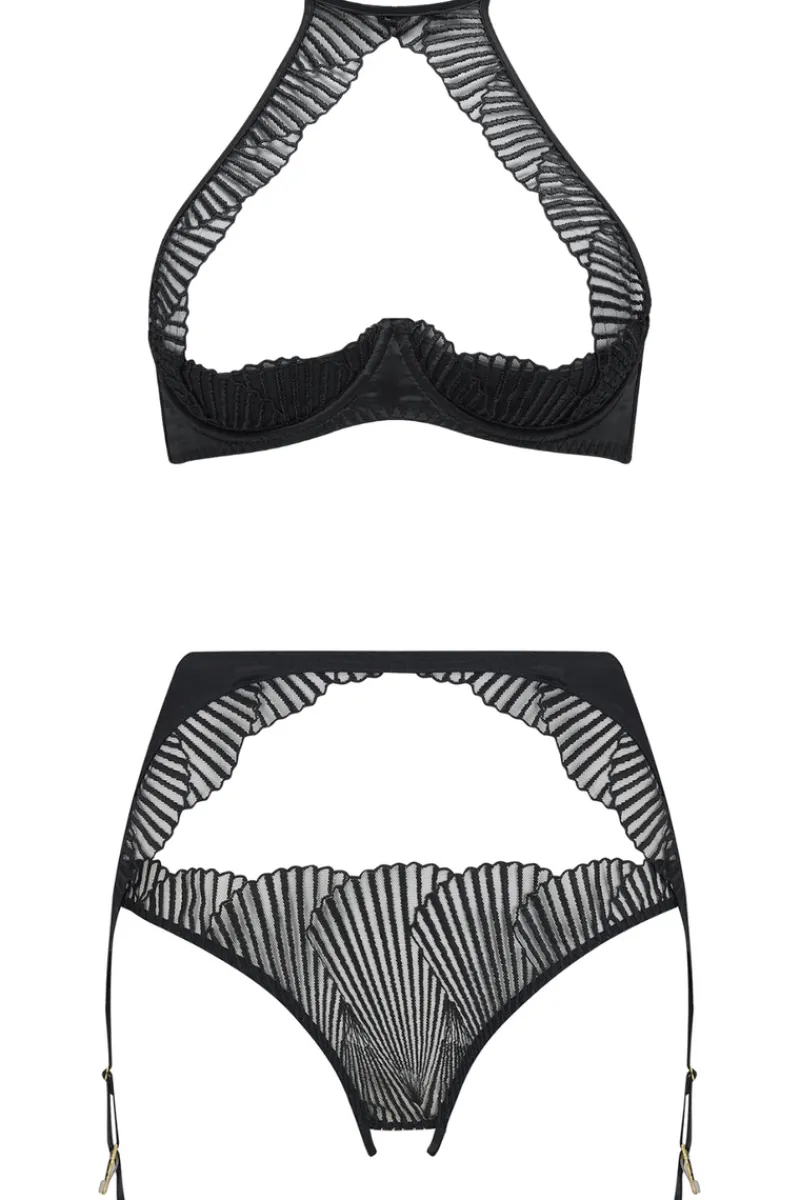 2 Piece Lingerie Sets>Coco de Mer Athena Quarter Cup Bra & Open Suspender Knicker