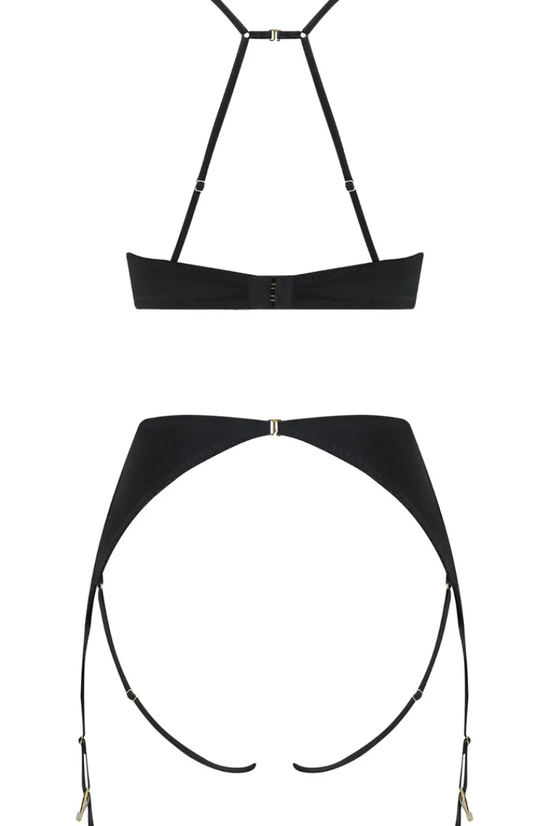2 Piece Lingerie Sets>Coco de Mer Athena Quarter Cup Bra & Open Suspender Knicker