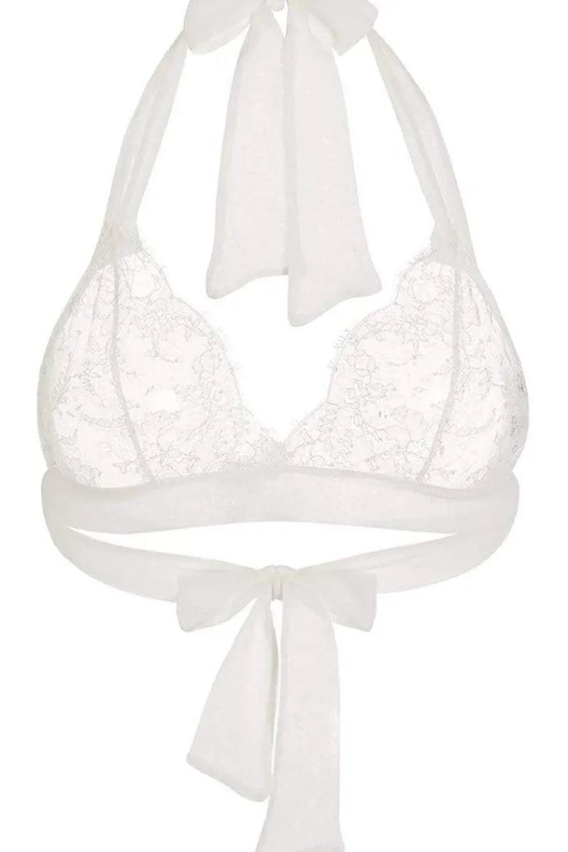 Bridal & Honeymoon Lingerie | Halterneck Bras>Gilda u0026 Pearl Ava Boudoir Bra, Size S-M (UK 8-10) Ivory