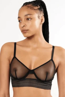 Sheer Lingerie | Underwired Bras>Else Bare Underwired Longline Bra in Black