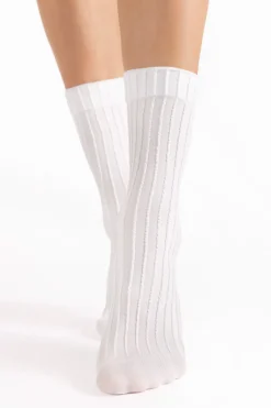 £30 And Under | Sheer Lingerie>FiORE Basico Striped Socks 40 Denier in White