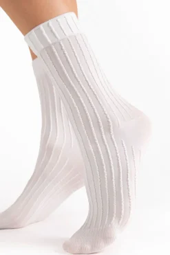 £30 And Under | Sheer Lingerie>FiORE Basico Striped Socks 40 Denier in White