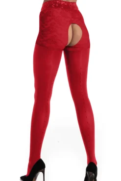 Patterned Tights | Crotchless Tights>Amour Black Diamond Open Crotch Tights Red 60/30 Denier