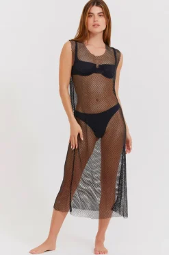 Beach & Resortwear>Gottex Flirtt Black Rhinestone Mesh Beach Dress