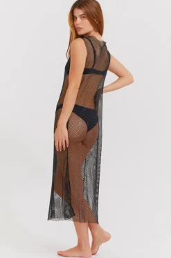 Beach & Resortwear>Gottex Flirtt Black Rhinestone Mesh Beach Dress