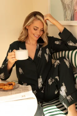 Pyjama Tops | £30 And Under>Cyberjammies Blake Zebra Print Pyjama Top, Size UK 8 DarkGreen