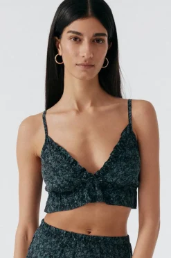 Silk Nightwear | Wireless Bras>Else Botanist Silk Cropped Ruffled Bralette Cedar/Black
