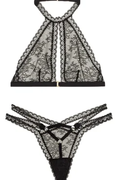 2 Piece Lingerie Sets | Sexy Lingerie>Aubade Boîte à Désir Frisson Ephemere Lace Bralette & Thong Black