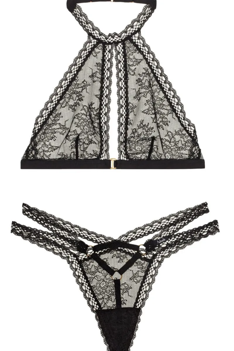 2 Piece Lingerie Sets | Sexy Lingerie>Aubade Boîte à Désir Frisson Ephemere Lace Bralette & Thong Black