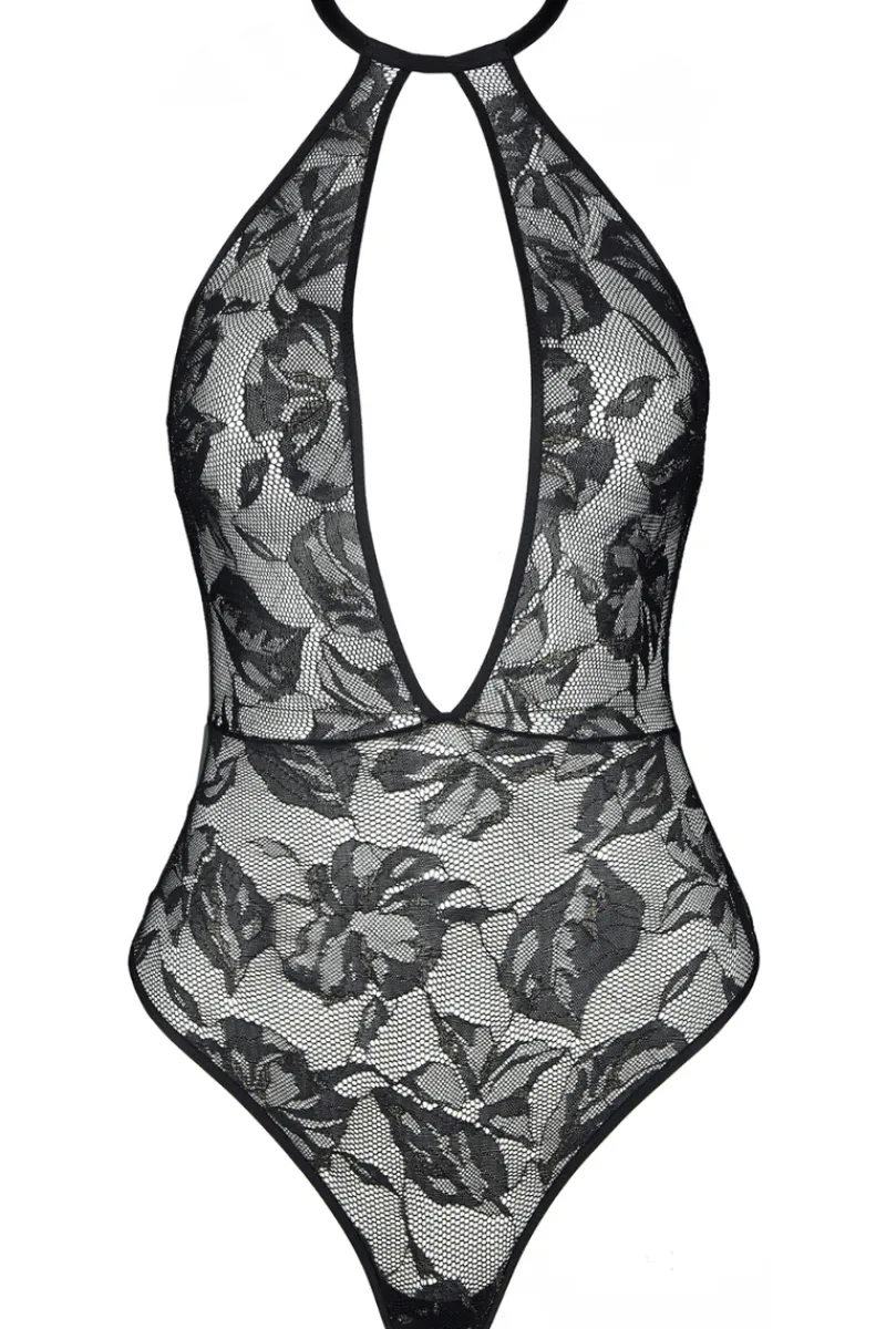 Sexy Lingerie | Luxury French Lingerie>Aubade Boîte à Désir Twist and Love Lace Thong Bodysuit Black