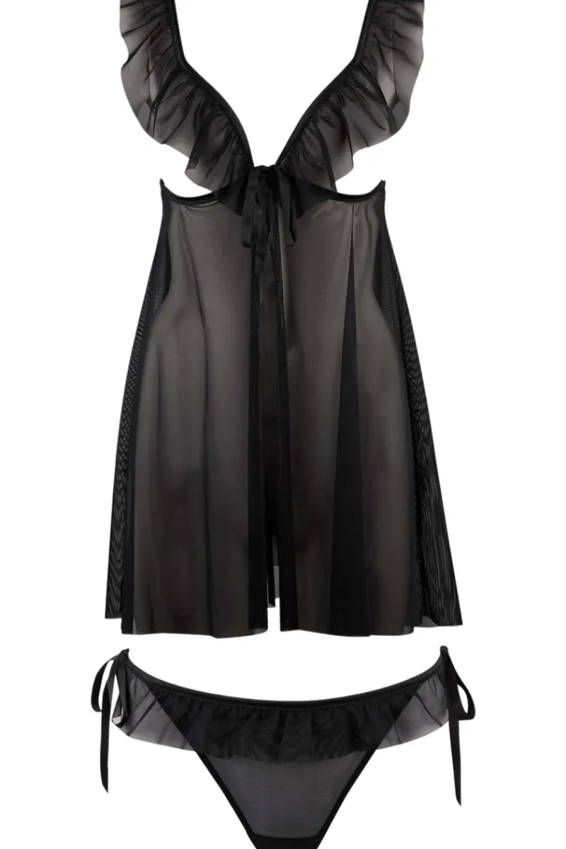 Nighties, Babydolls & Chemises | 2 Piece Lingerie Sets>Aubade Boîte à Désir Untie Me Babydoll & Thong Black
