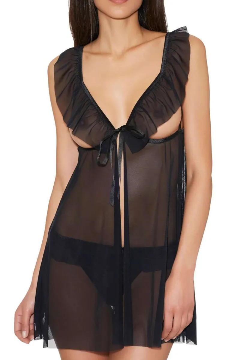 Nighties, Babydolls & Chemises | 2 Piece Lingerie Sets>Aubade Boîte à Désir Untie Me Babydoll & Thong Black