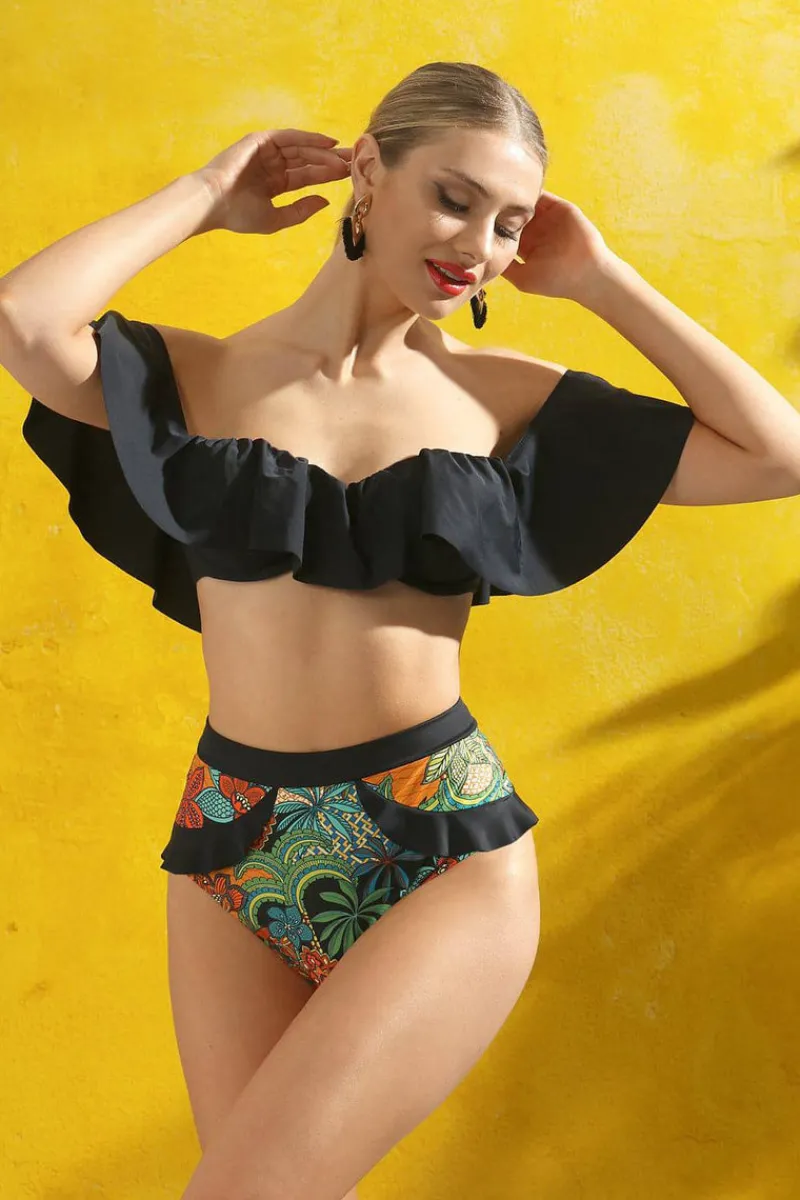 Underwired Bras>Jolidon Cabo Bandeau Bikini Top & Bottom, Size M (UK 10, B Cup) Black