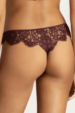 Crotchless Lingerie | Thongs & G-strings>Coco de Mer Camellia Thong, Size L (UK 12-14) Brown