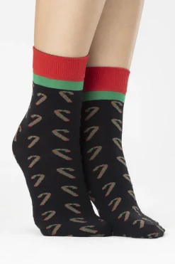 £30 And Under>FiORE Candy Cane Pattern Socks 40 Denier Black