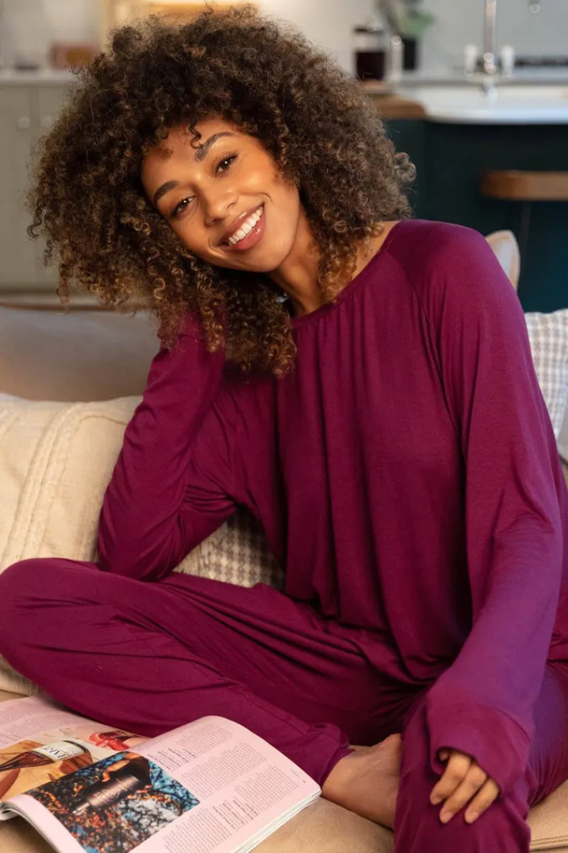Pyjama Tops | £30 And Under>Cyberjammies Carina Long Sleeve Slouch Jersey Top Magenta, Size UK 8