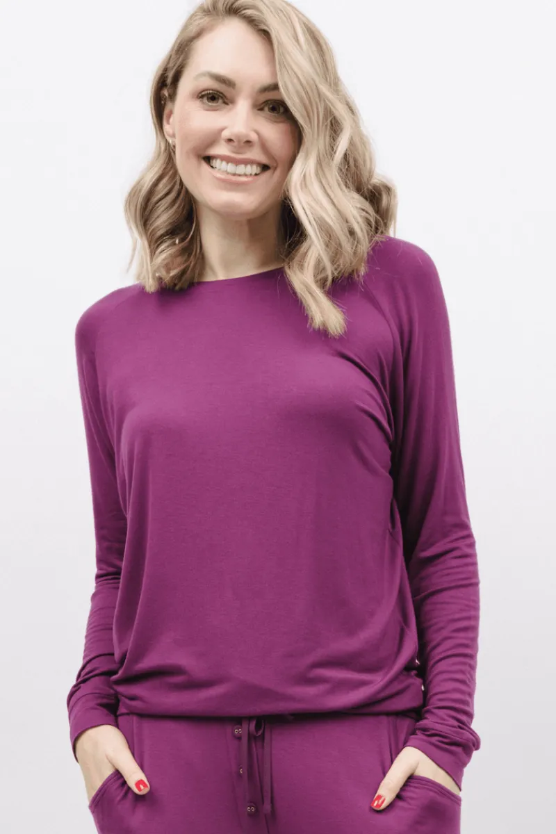 Pyjama Tops | £30 And Under>Cyberjammies Carina Long Sleeve Slouch Jersey Top Magenta, Size UK 8