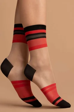 Red Lingerie | £30 And Under>FiORE Catch Me Socks 15 Denier Powder/Red/Black
