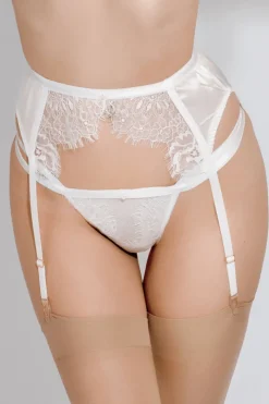 Bridal & Honeymoon Lingerie | Sheer Lingerie>E.L.F Zhou Chantilly Vanille Suspender Belt, Size S (UK 8) Ivory