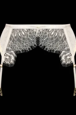 Bridal & Honeymoon Lingerie | Sheer Lingerie>E.L.F Zhou Chantilly Vanille Suspender Belt, Size S (UK 8) Ivory