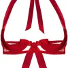 Red Lingerie | Sexy Lingerie>Cadolle Chic Satin & Mesh Quarter Cup Bra in Red