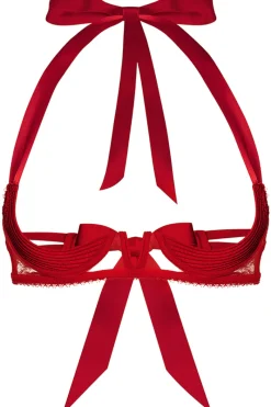Red Lingerie | Sexy Lingerie>Cadolle Chic Satin & Mesh Quarter Cup Bra in Red