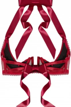 Red Lingerie | Sexy Lingerie>Cadolle Chic Satin & Mesh Quarter Cup Bra in Red