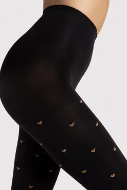 Black Tights | Patterned Tights>FiORE Copper Love Heart Pattern Tights 60 Denier Black/Copper