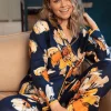 Pyjama Tops | £30 And Under>Cyberjammies Cosmo Floral Print Long Sleeve Pyjama Top, Size UK 8 NavyMix
