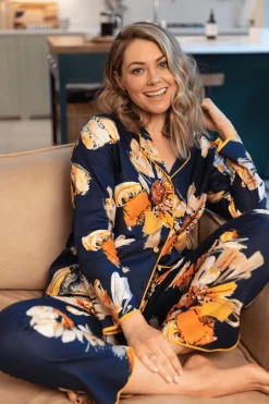 Pyjama Tops | £30 And Under>Cyberjammies Cosmo Floral Print Long Sleeve Pyjama Top, Size UK 8 NavyMix