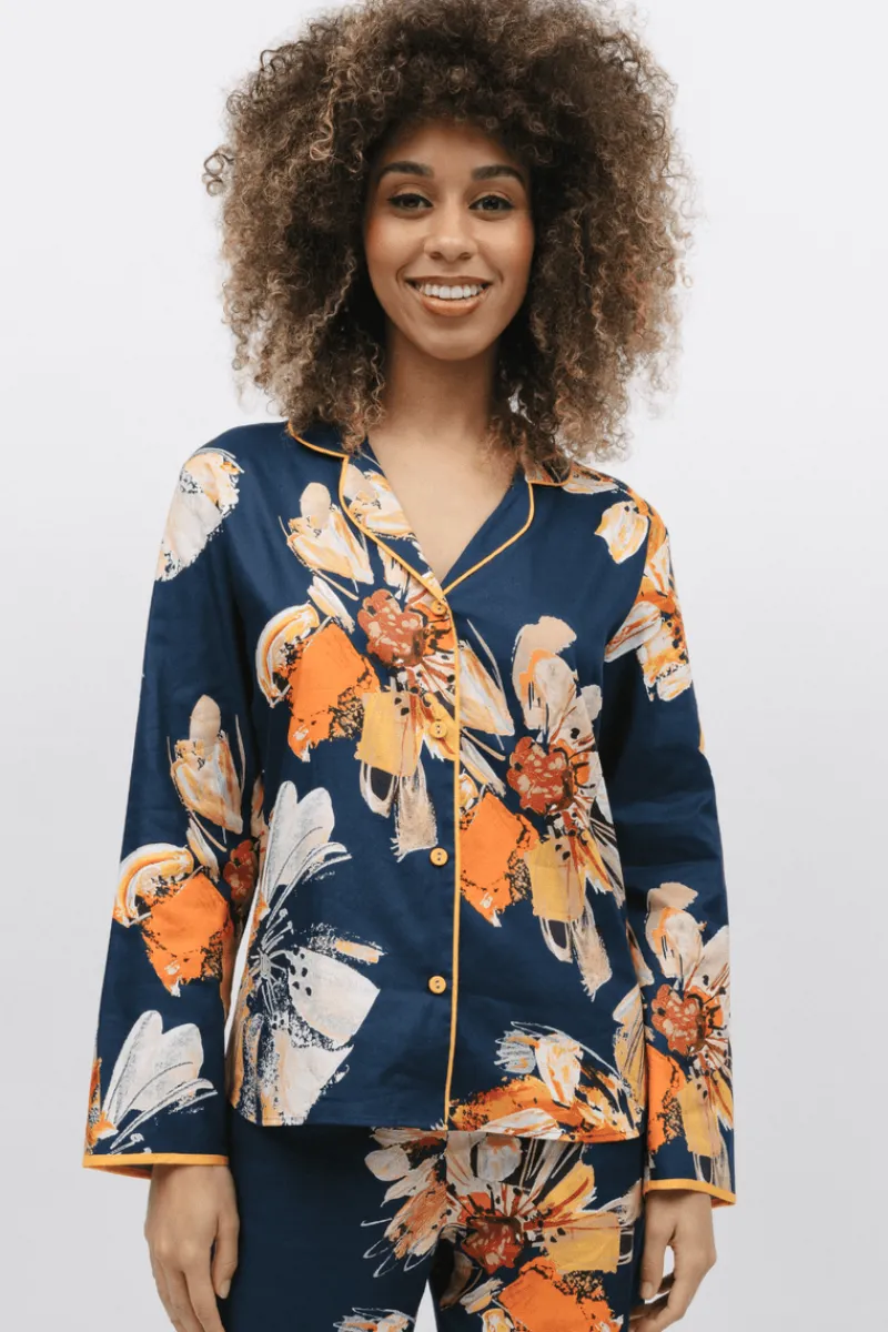 Pyjama Tops | £30 And Under>Cyberjammies Cosmo Floral Print Long Sleeve Pyjama Top, Size UK 8 NavyMix