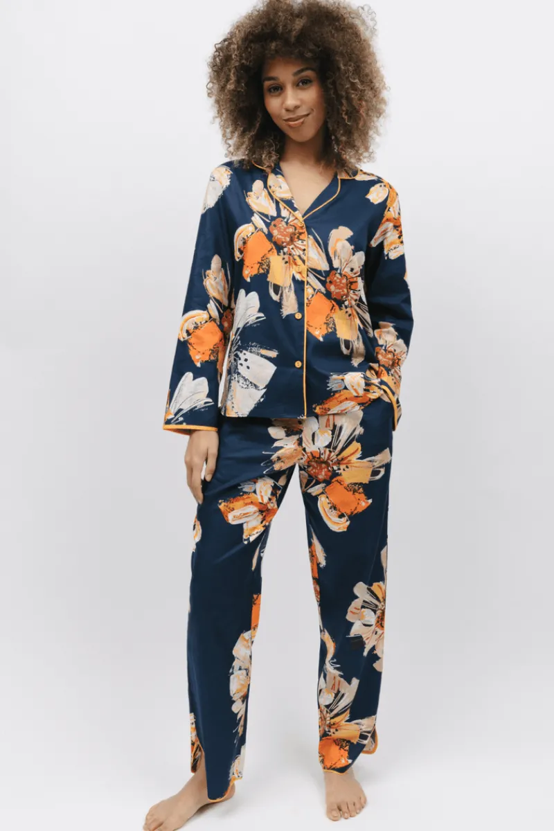 Pyjama Tops | £30 And Under>Cyberjammies Cosmo Floral Print Long Sleeve Pyjama Top, Size UK 8 NavyMix