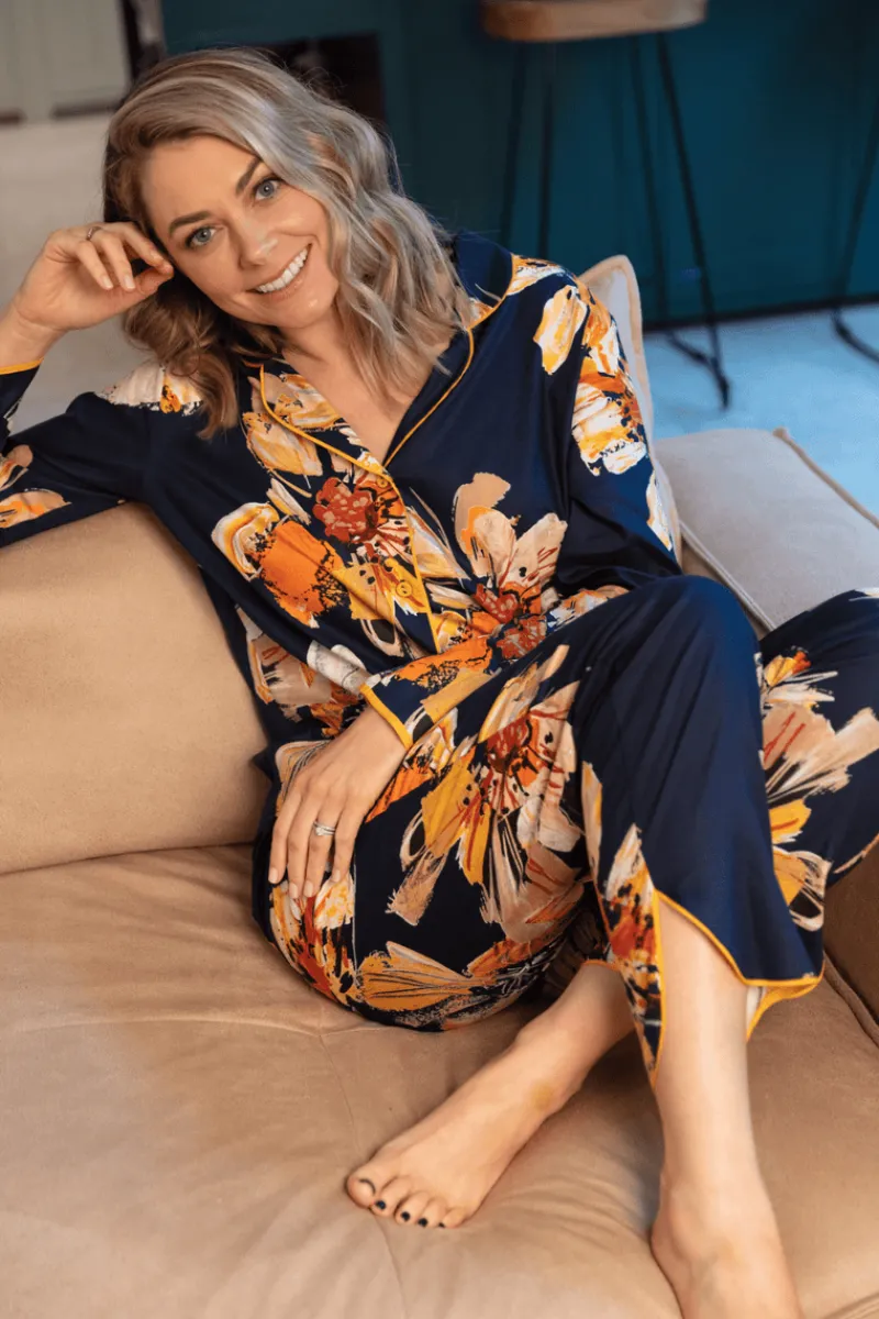 Pyjama Tops | £30 And Under>Cyberjammies Cosmo Floral Print Long Sleeve Pyjama Top, Size UK 8 NavyMix