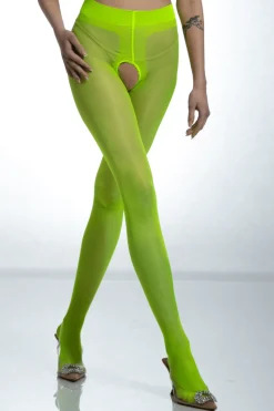 Crotchless Tights | £30 And Under>Amour Crotchless Gloss Fluo Yellow Tights 20 Denier