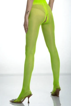 Crotchless Tights | £30 And Under>Amour Crotchless Gloss Fluo Yellow Tights 20 Denier