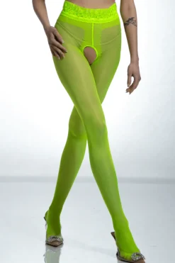 Crotchless Tights | £30 And Under>Amour Crotchless Lace Top Tights Fluo Yellow 30 Denier