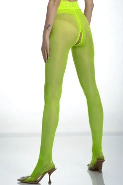 Crotchless Tights | £30 And Under>Amour Crotchless Lace Top Tights Fluo Yellow 30 Denier
