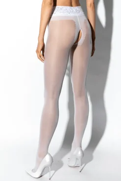 Crotchless Tights | £30 And Under>Amour Crotchless Lace Top Tights White 30 Denier