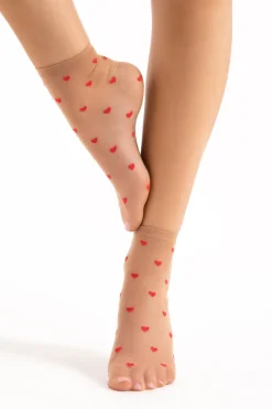 Mother's Day | Red Lingerie>FiORE Crush Heart Pattern Sheer Socks 20 Denier