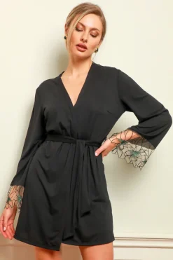 Kimonos & Robes>Prelude Delicate Nymph Robe Black/Green