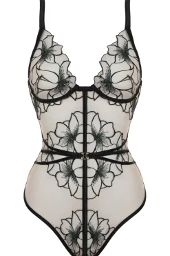 Sheer Lingerie | Bodysuits & Playsuits>Prelude Delicate Nymph Thong Bodysuit Black/Green