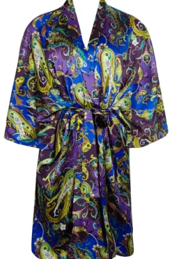 Silk Nightwear | Kimonos & Robes>Lise Charmel Dentelle Cashmer Silk Mid-Length Robe EmauxCashmer