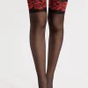 Sheer Stockings | Red Lingerie>FiORE Destin Stockings 20 Denier Black/Red