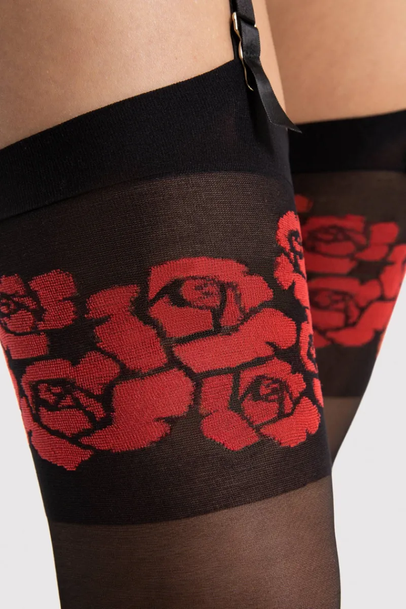 Sheer Stockings | Red Lingerie>FiORE Destin Stockings 20 Denier Black/Red