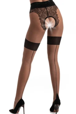 Patterned Tights | Back Seamed Tights>Amour Diva Suntan Beige Crotchless Tights 30 Denier